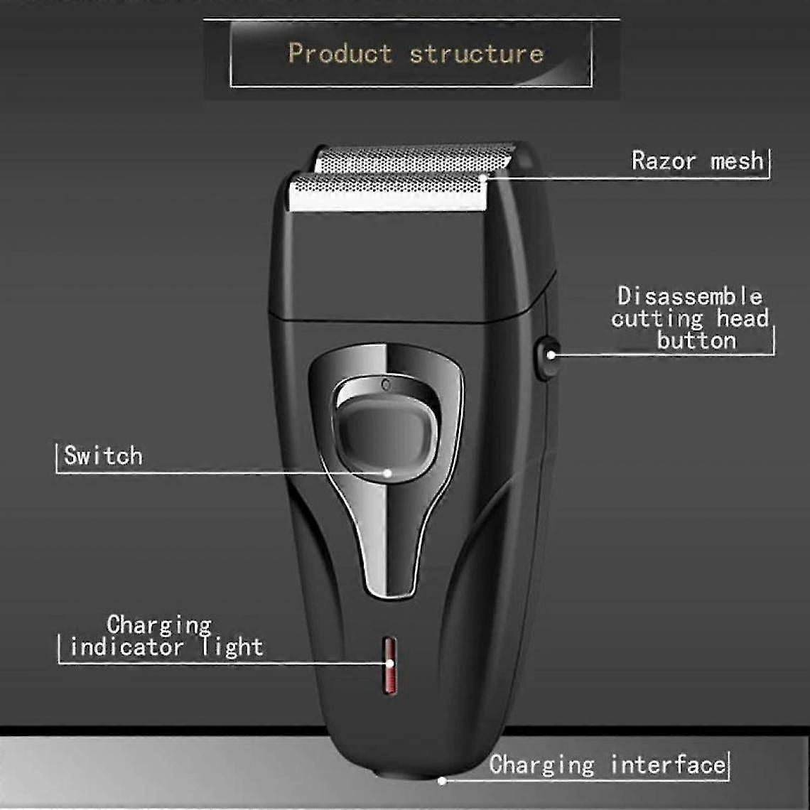 Heavy-Duty Rechargeable Shaver for Men, Face Care Grooming Razor, Black V1263-JX-4033