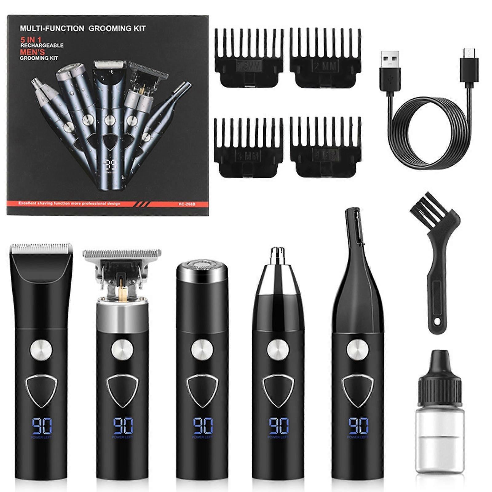5-in-1 Bald Shaver with LED Display, Multiple Heads for Men's Grooming V1263-JX-4037