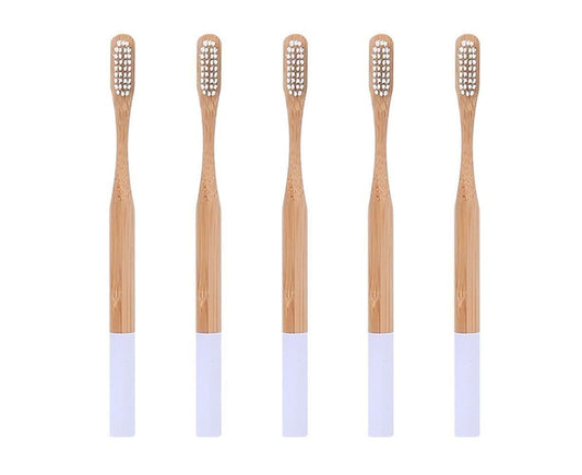 5Pcs Round Bamboo Handle Home Travel Adult Soft Bristles Dental Care Toothbrush-White V1263-JX-407