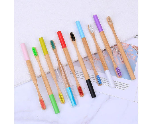 5Pcs Round Bamboo Handle Home Travel Adult Soft Bristles Dental Care Toothbrush-White V1263-JX-407