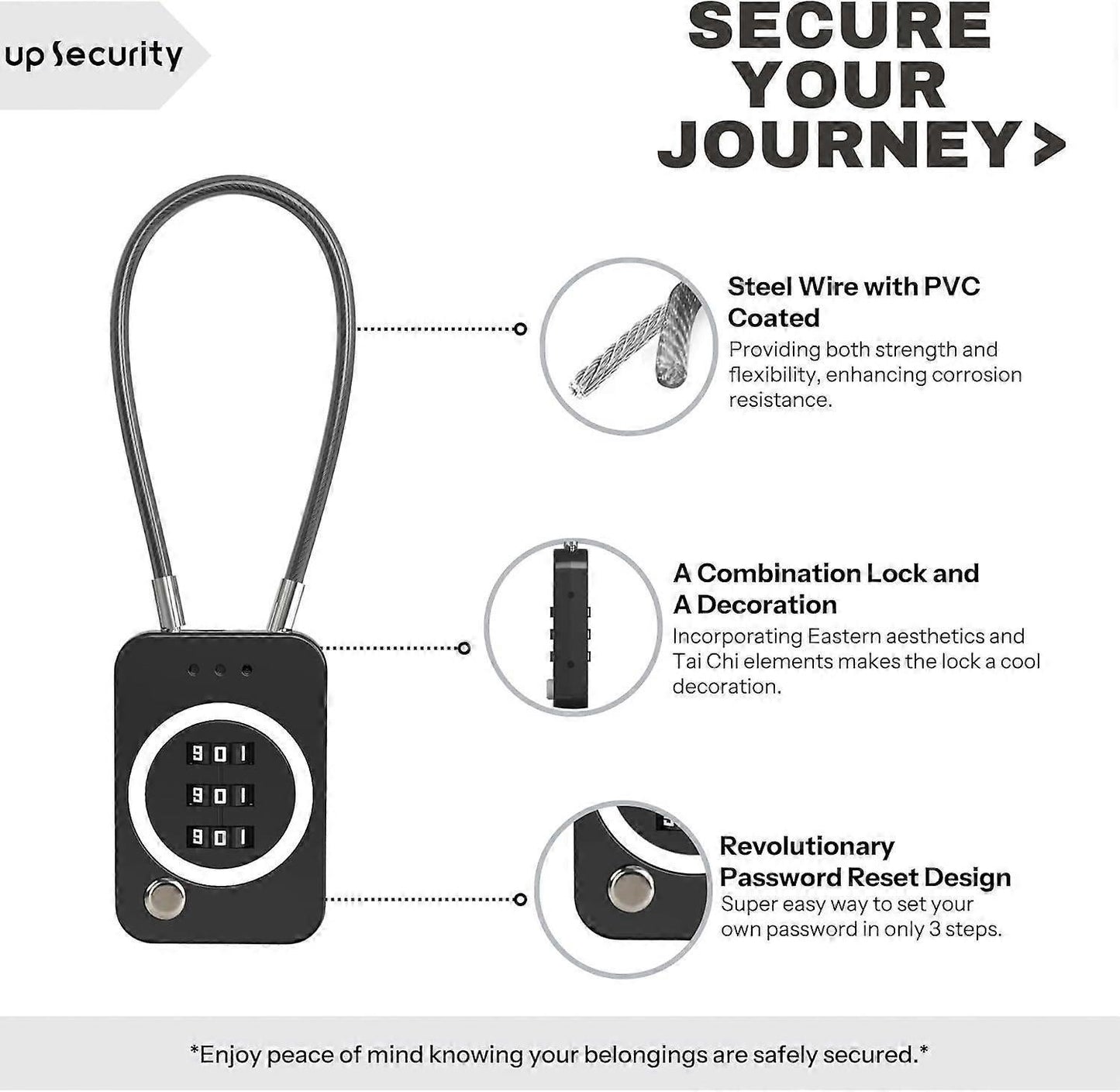 Premium Cable Combo Lock - Coded Travel Lock for Luggage V1263-JX-4070