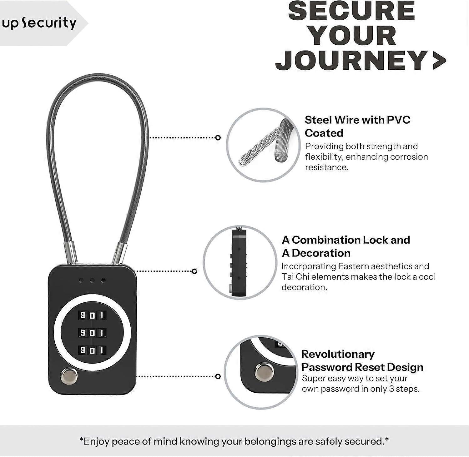 Premium Cable Combo Lock - Coded Travel Lock for Luggage V1263-JX-4070