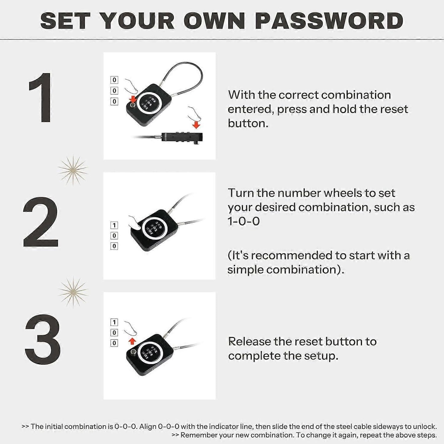 Premium Cable Combo Lock - Coded Travel Lock for Luggage V1263-JX-4070