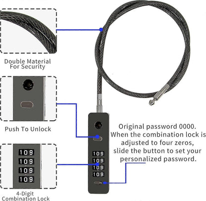 Steel Cable Combo Lock - Weatherproof Travel Luggage Security Lock V1263-JX-4074