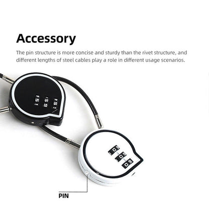 3-Digit Cable Lock - Anti-Theft Luggage Lock for Suitcase/Backpack (White) V1263-JX-4089
