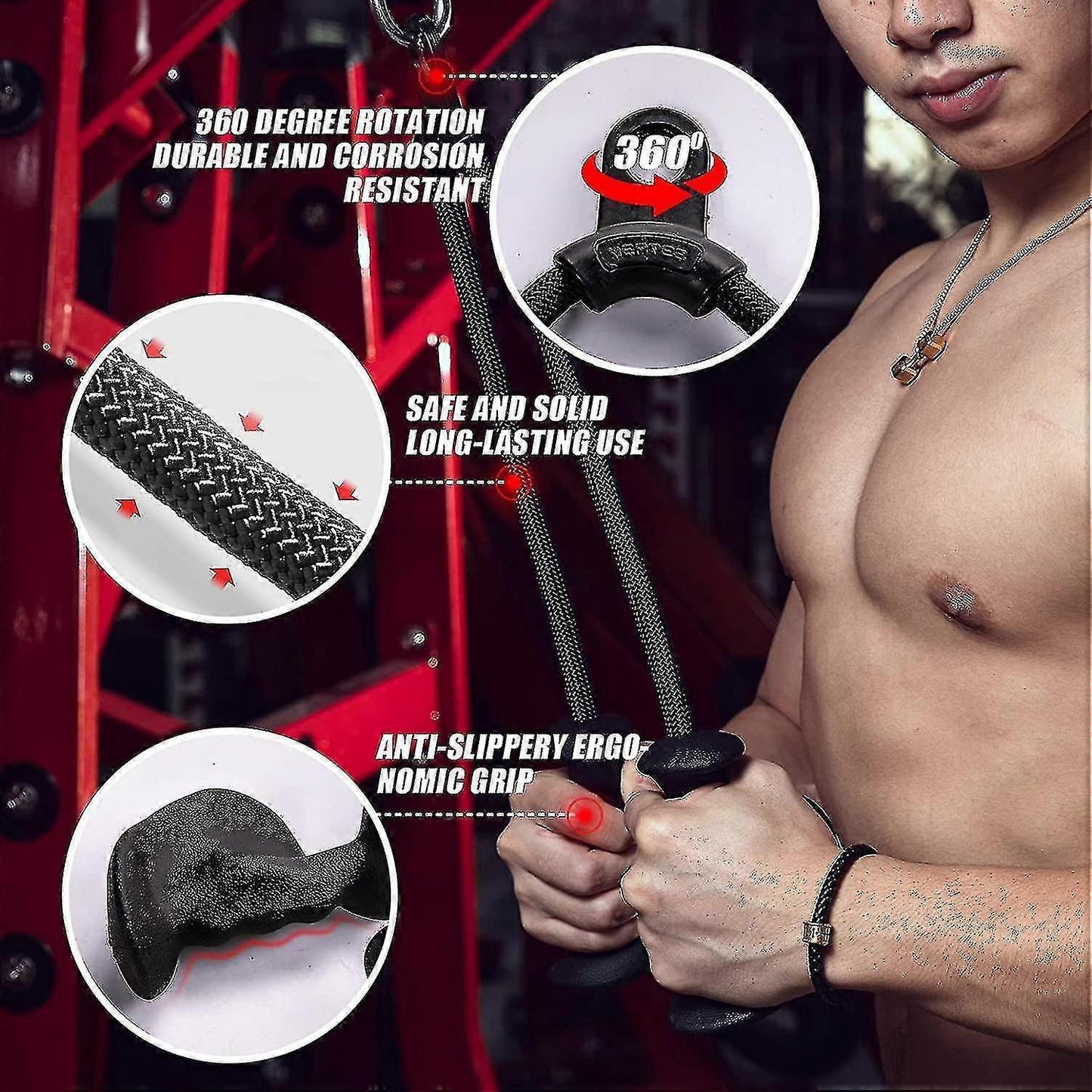 Anti-Slip Ergonomic Triceps Rope, Gym Cable Attachment for Workout V1263-JX-4105