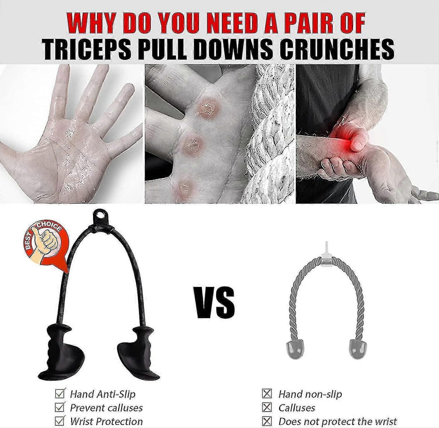 Anti-Slip Ergonomic Triceps Rope, Gym Cable Attachment for Workout V1263-JX-4105
