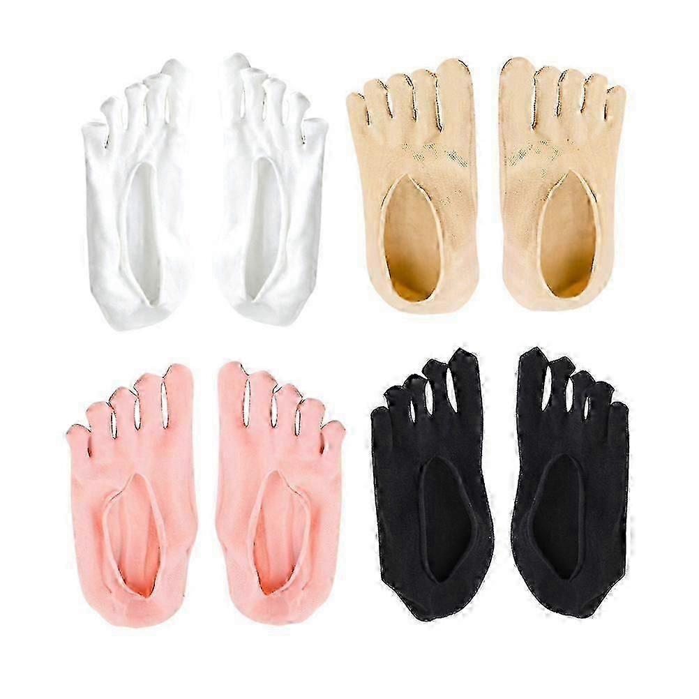 4 Pairs Women Toe Socks, Separated Yoga Pilates Grip Socks, 5-Toe Design V1263-JX-4114