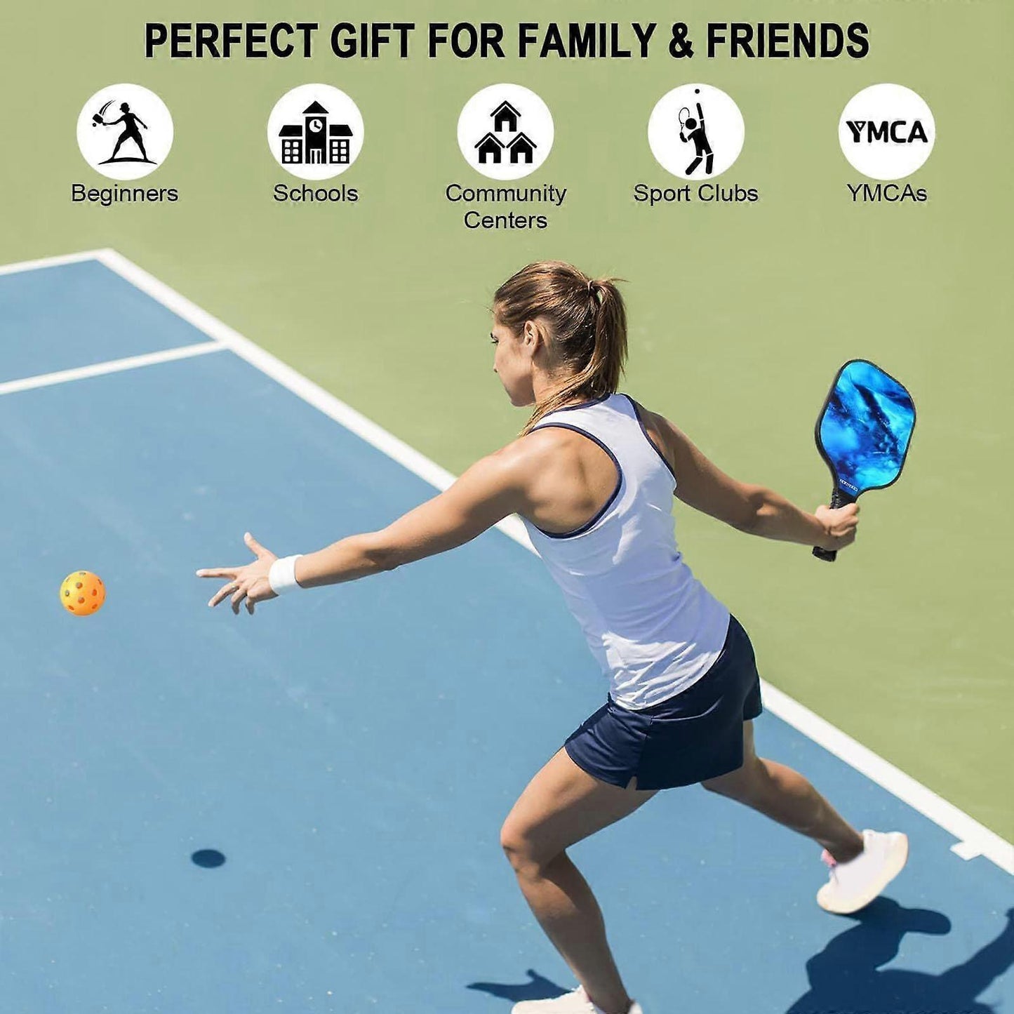 Pickleball Rackets Set with Ergonomic Fiberglass Grip, Gym Gift for Adults V1263-JX-4120