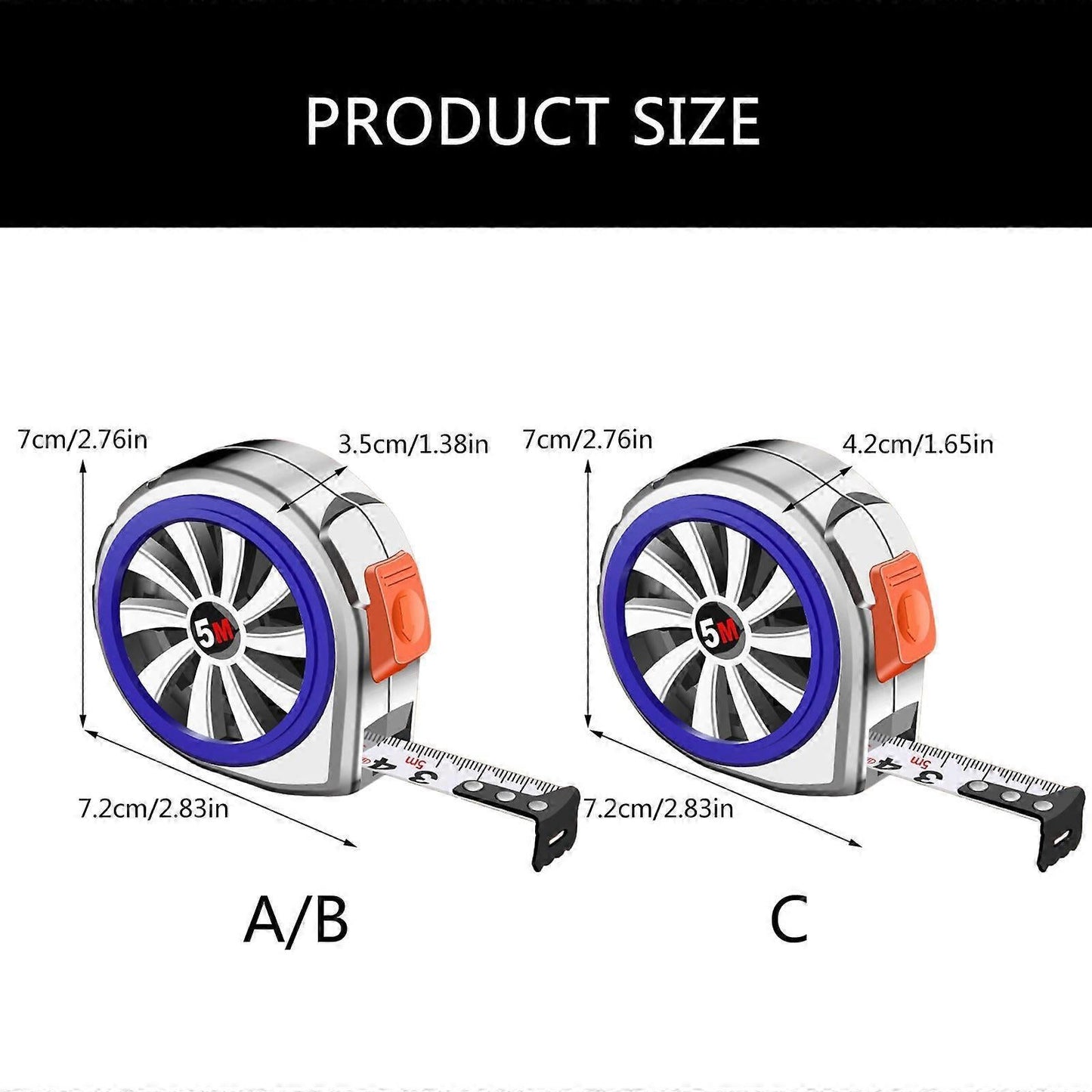 Waterproof Steel Tape Measure 9.8Ft / 16.4Ft Retractable Easy Read Ruler V1263-JX-4183