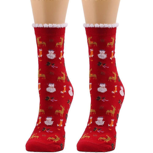 Christmas Socks for Women Wool Mid-Calf Socks Autumn Winter Holiday Warm Socks V1263-JX-4194