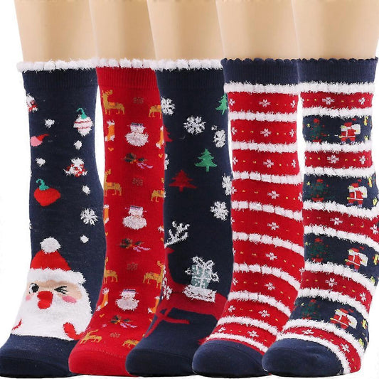Christmas Socks for Women Wool Mid-Calf Socks Autumn Winter Holiday Warm Socks V1263-JX-4194