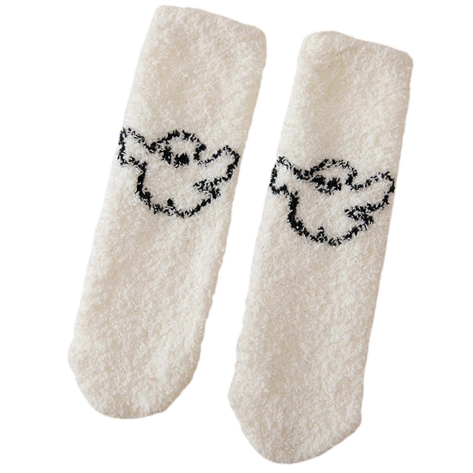 Women's Fuzzy Plush Socks Thick Winter Bed Slipper Socks Cozy Warm - White V1263-JX-4195