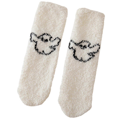Women's Fuzzy Plush Socks Thick Winter Bed Slipper Socks Cozy Warm - White V1263-JX-4195