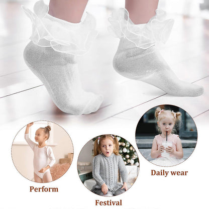 3 Pairs Ruffle Lace Socks for Girls Cute Frilly Bobby Tutu Socks V1263-JX-4196