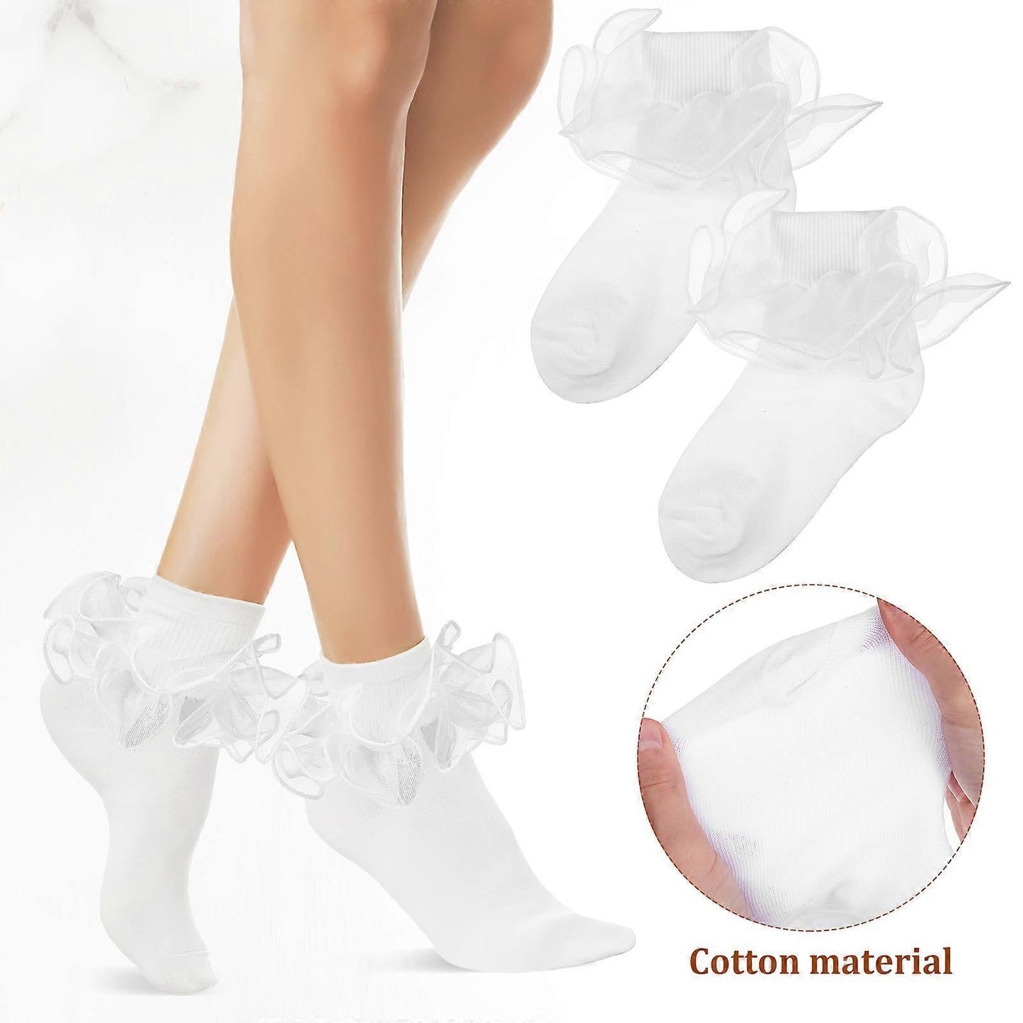 3 Pairs Ruffle Lace Socks for Girls Cute Frilly Bobby Tutu Socks V1263-JX-4196