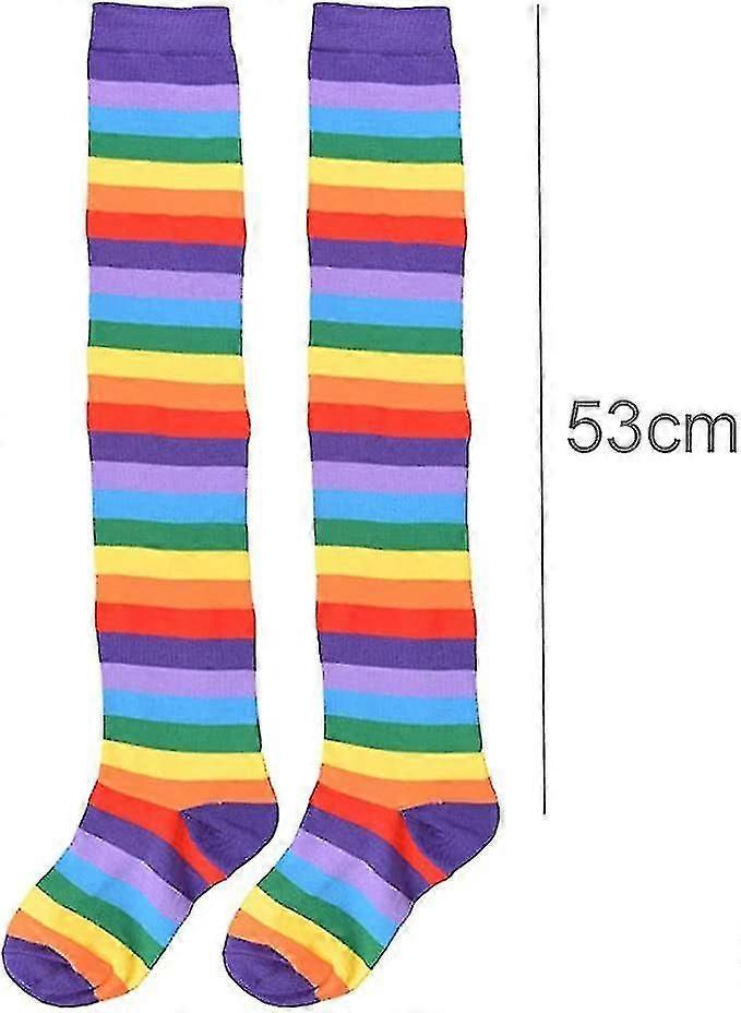 Rainbow Long Tube Socks Colorful Striped High Knee Socks for Women V1263-JX-4199