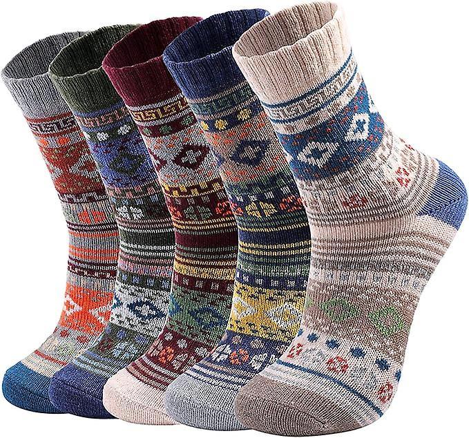 5 Pairs Wool Socks for Women Boot Crew Cozy Soft Warm Winter Socks V1263-JX-4204