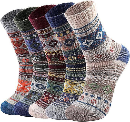 5 Pairs Wool Socks for Women Boot Crew Cozy Soft Warm Winter Socks V1263-JX-4204