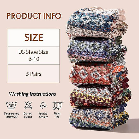 5 Pairs Wool Socks for Women Boot Crew Cozy Soft Warm Winter Socks V1263-JX-4204