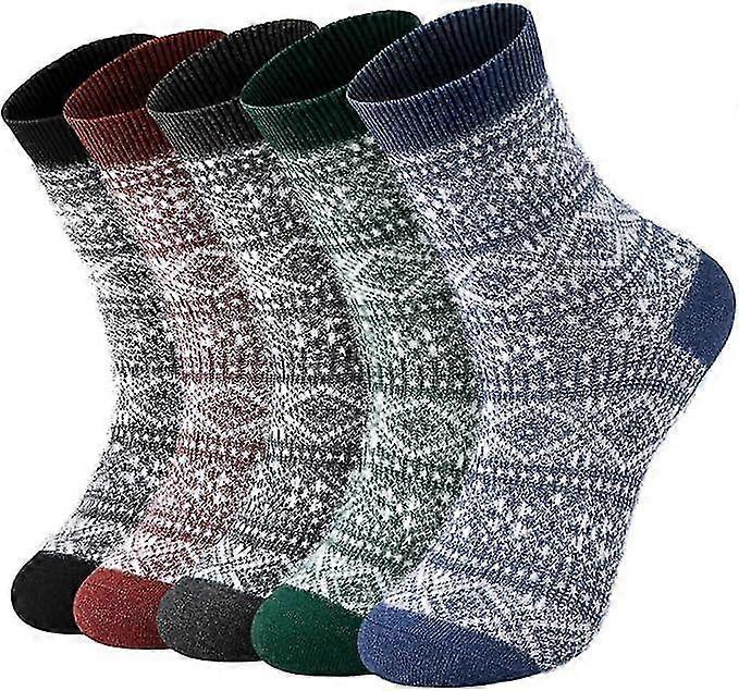 Wool Socks for Women 5 Pairs Warm Boot Crew Cozy Winter Soft Socks Set V1263-JX-4205