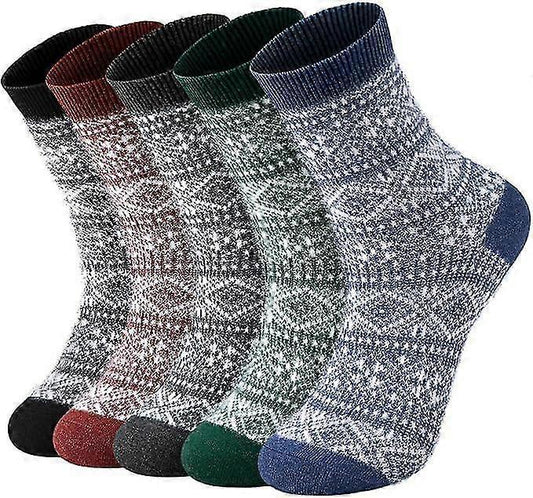 Wool Socks for Women 5 Pairs Warm Boot Crew Cozy Winter Soft Socks Set V1263-JX-4205