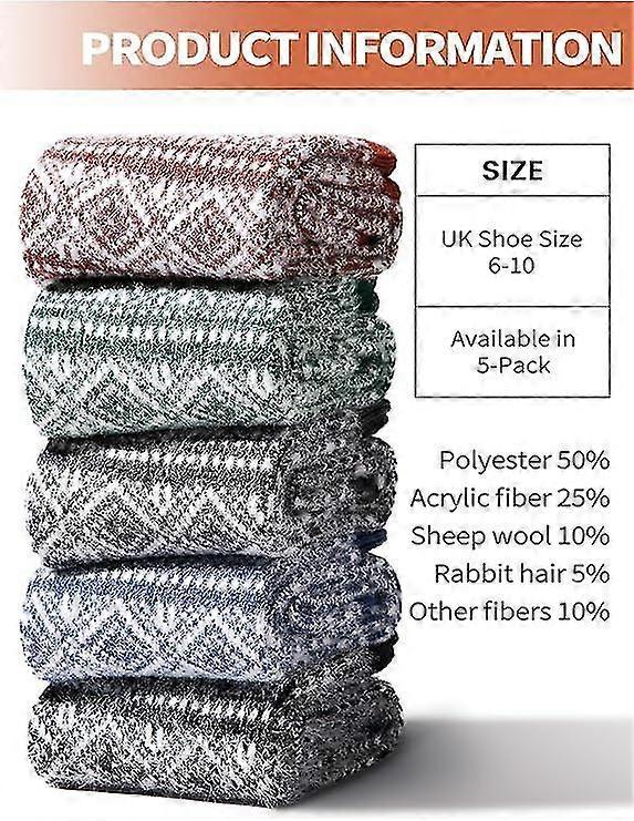 Wool Socks for Women 5 Pairs Warm Boot Crew Cozy Winter Soft Socks Set V1263-JX-4205