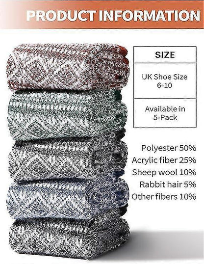 Wool Socks for Women 5 Pairs Warm Boot Crew Cozy Winter Soft Socks Set V1263-JX-4205