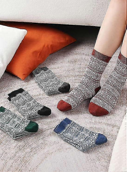 Wool Socks for Women 5 Pairs Warm Boot Crew Cozy Winter Soft Socks Set V1263-JX-4205