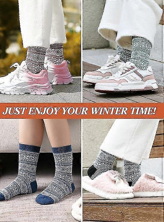 Wool Socks for Women 5 Pairs Warm Boot Crew Cozy Winter Soft Socks Set V1263-JX-4205