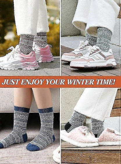 Wool Socks for Women 5 Pairs Warm Boot Crew Cozy Winter Soft Socks Set V1263-JX-4205