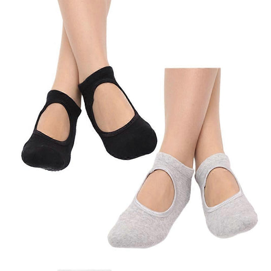 2 Pairs Women's Yoga Socks with Grip Cotton Non-Slip Ballet Socks V1263-JX-4208