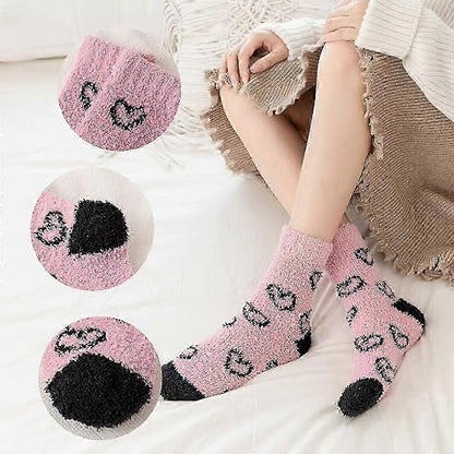5 Pairs Fluffy Coral Fleece Socks Women's Slipper Socks Love Pattern V1263-JX-4209