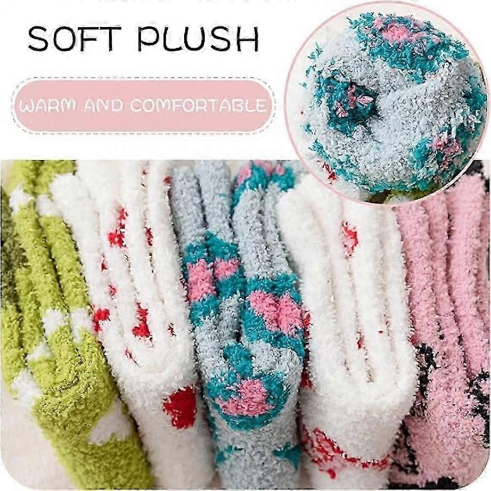 5 Pairs Fluffy Coral Fleece Socks Women's Slipper Socks Love Pattern V1263-JX-4209
