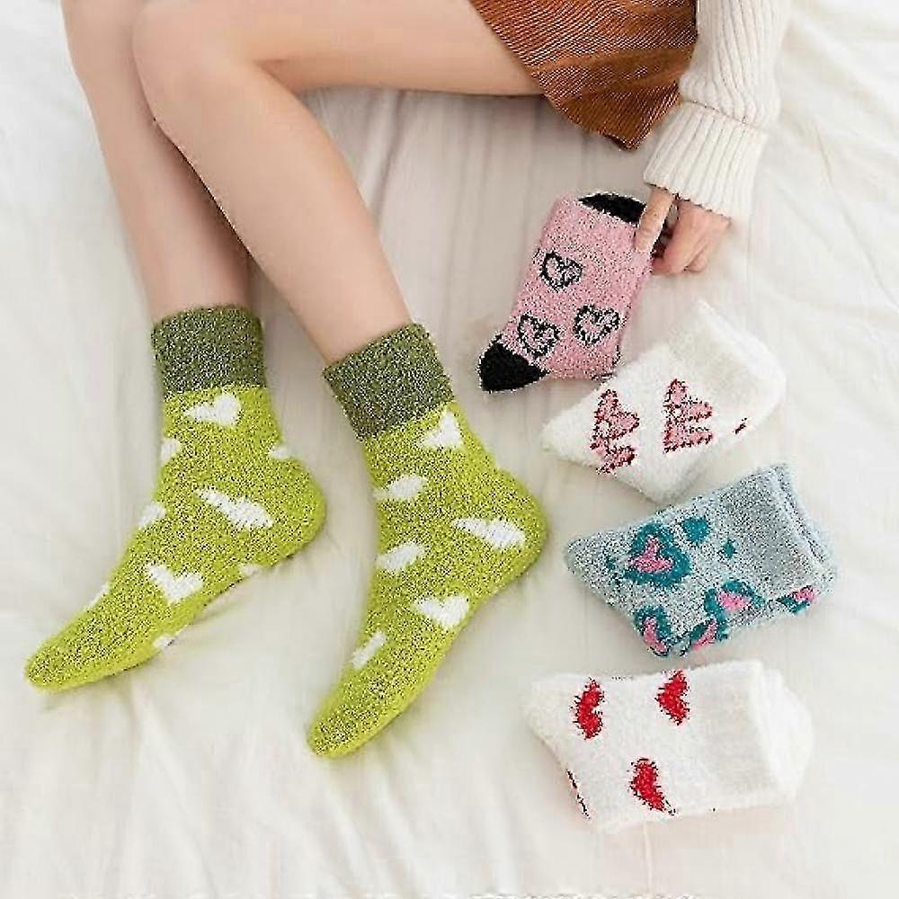 5 Pairs Fluffy Coral Fleece Socks Women's Slipper Socks Love Pattern V1263-JX-4209