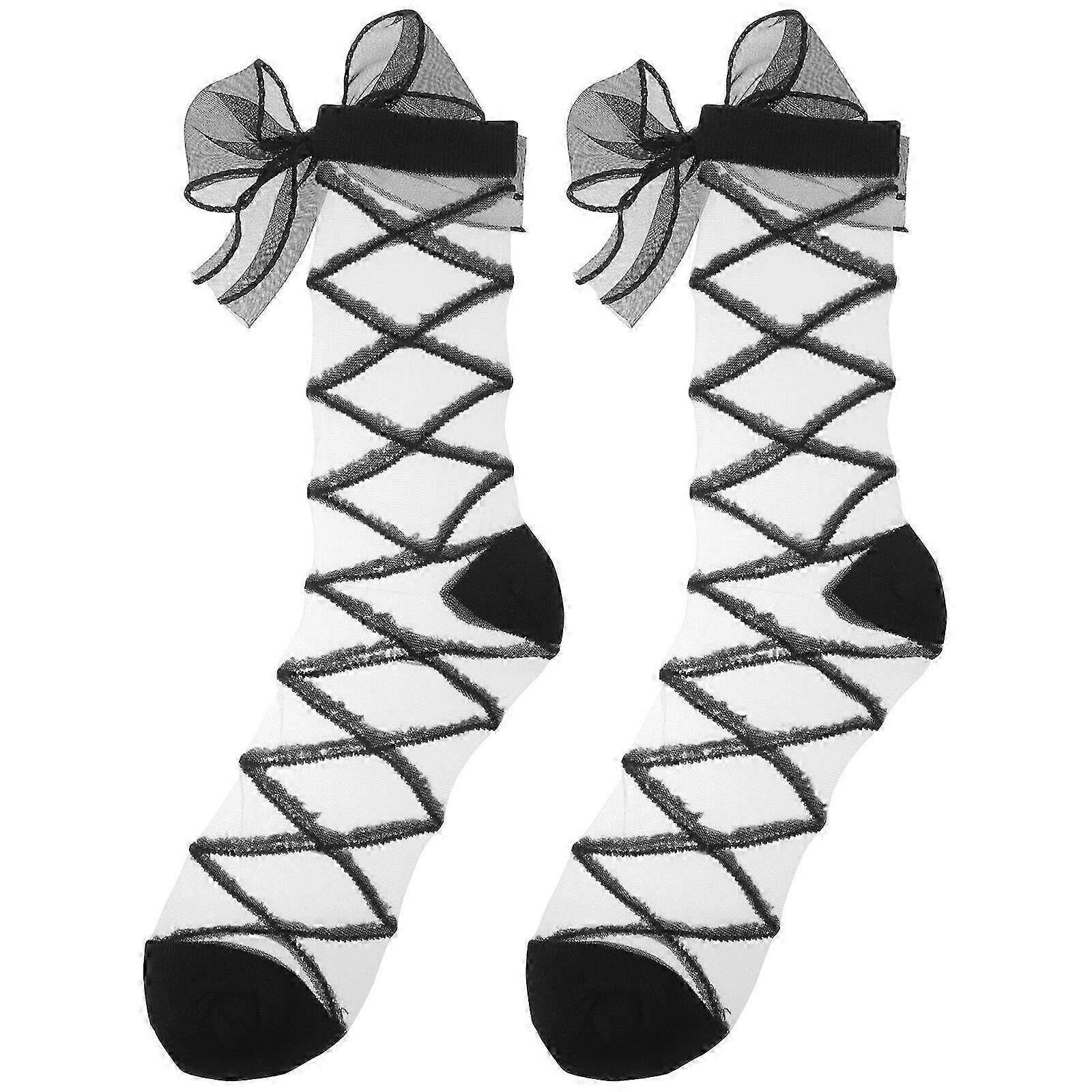1 Pair Women's Mesh Bow Socks Net Cute Dress Ankle Socks with Bowknot V1263-JX-4216