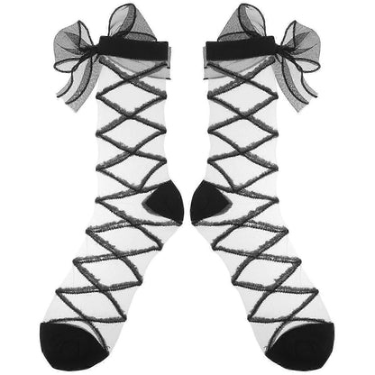 1 Pair Women's Mesh Bow Socks Net Cute Dress Ankle Socks with Bowknot V1263-JX-4216