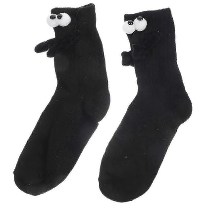 1 Pair Cotton Sports Socks Middle-Calf Hand Holding Pattern Crew Socks V1263-JX-4219
