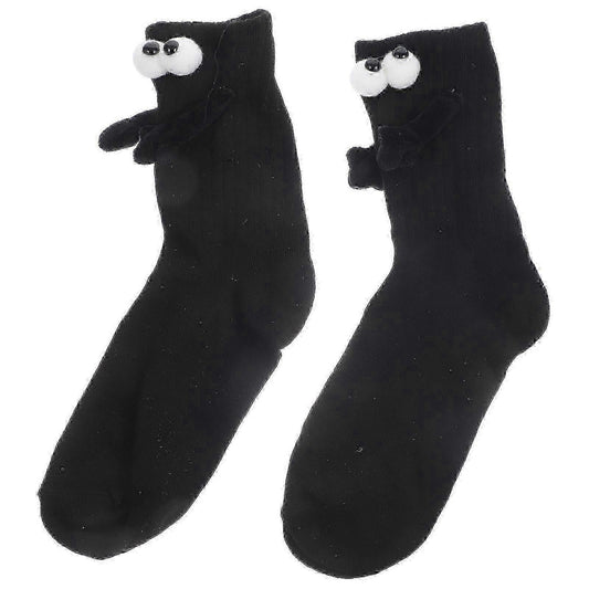 1 Pair Cotton Sports Socks Middle-Calf Hand Holding Pattern Crew Socks V1263-JX-4219