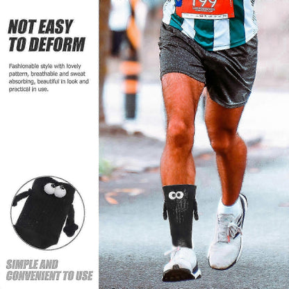 1 Pair Cotton Sports Socks Middle-Calf Hand Holding Pattern Crew Socks V1263-JX-4219