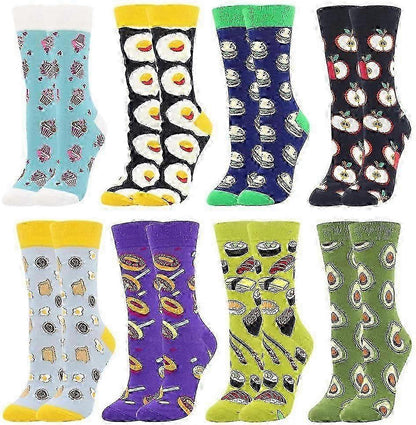 Women's Cotton Novelty Print Socks Animal Food Pattern Cute Pack Socks V1263-JX-4220