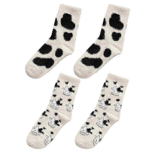 2 Pairs Women's Kawaii Aloe Slipper Socks Cow Print Indoor House Socks V1263-JX-4223