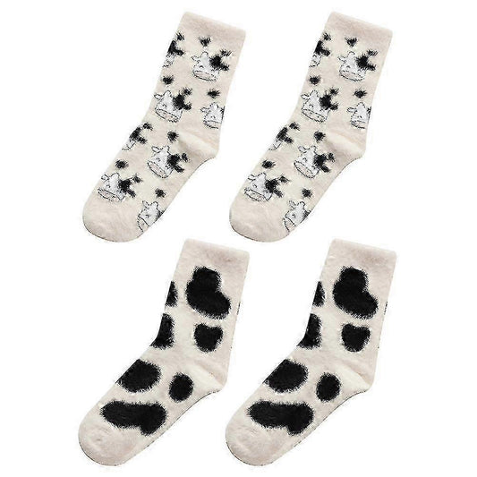 2 Pairs Women's Kawaii Aloe Slipper Socks Cow Print Indoor House Socks V1263-JX-4223
