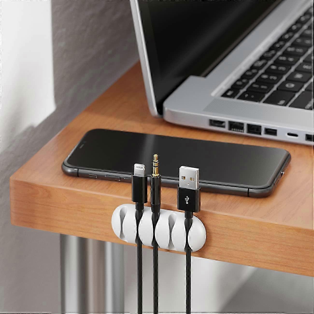 2pcs Cable Holders with 5 Cable Slots White Desk Organizer Wire Management Clips V1263-JX-4249