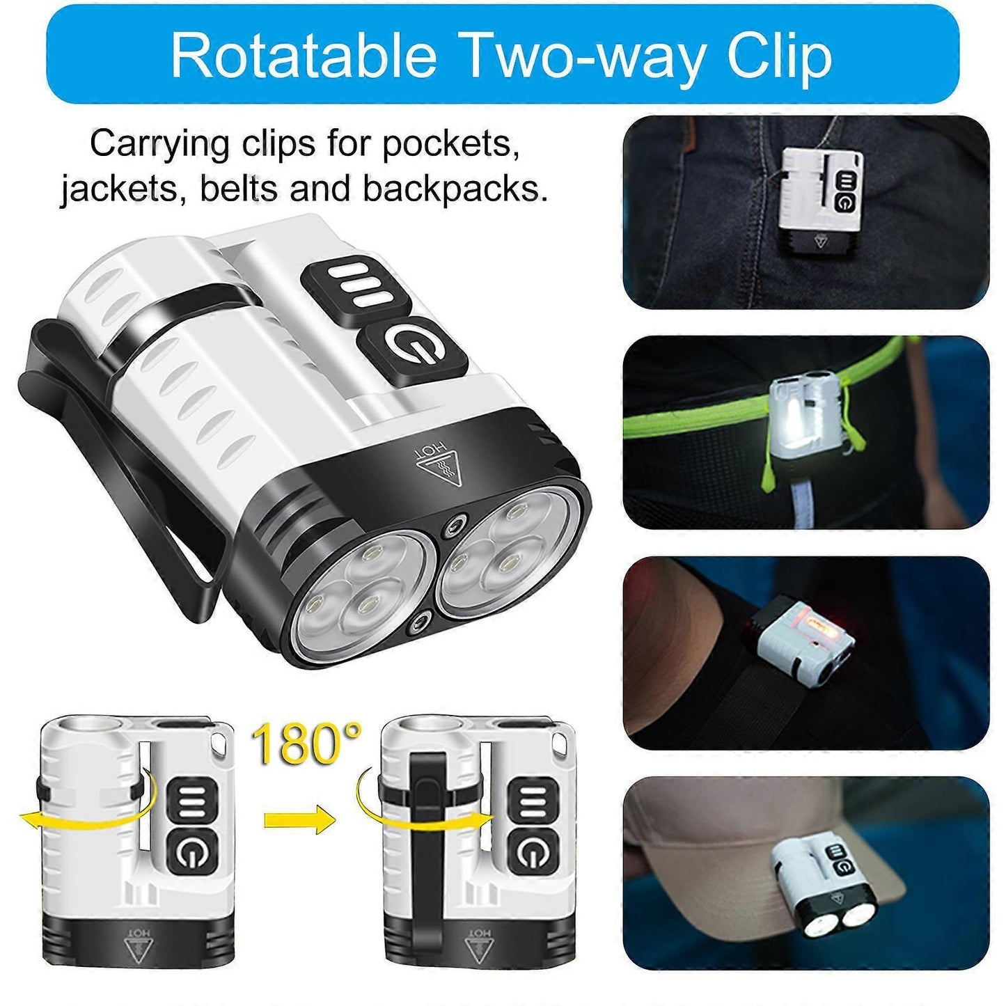 LED Hat Clip Flashlight Waterproof Pocket Torch for Camping and Outdoor Use V1263-JX-4252