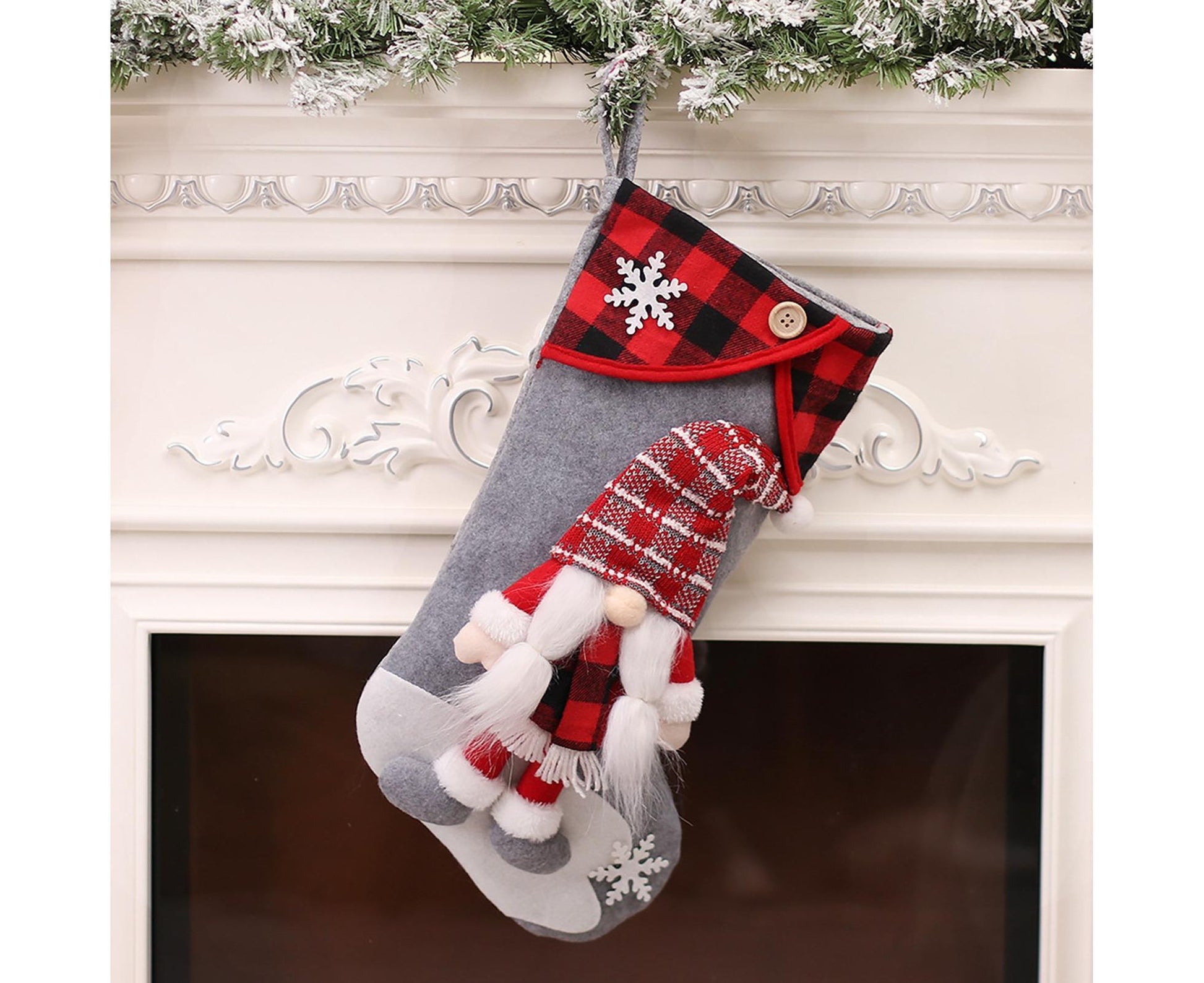 Christmas Gift Bag Decorative Faceless Santa Gnome Doll Socks-Grey V1263-JX-426