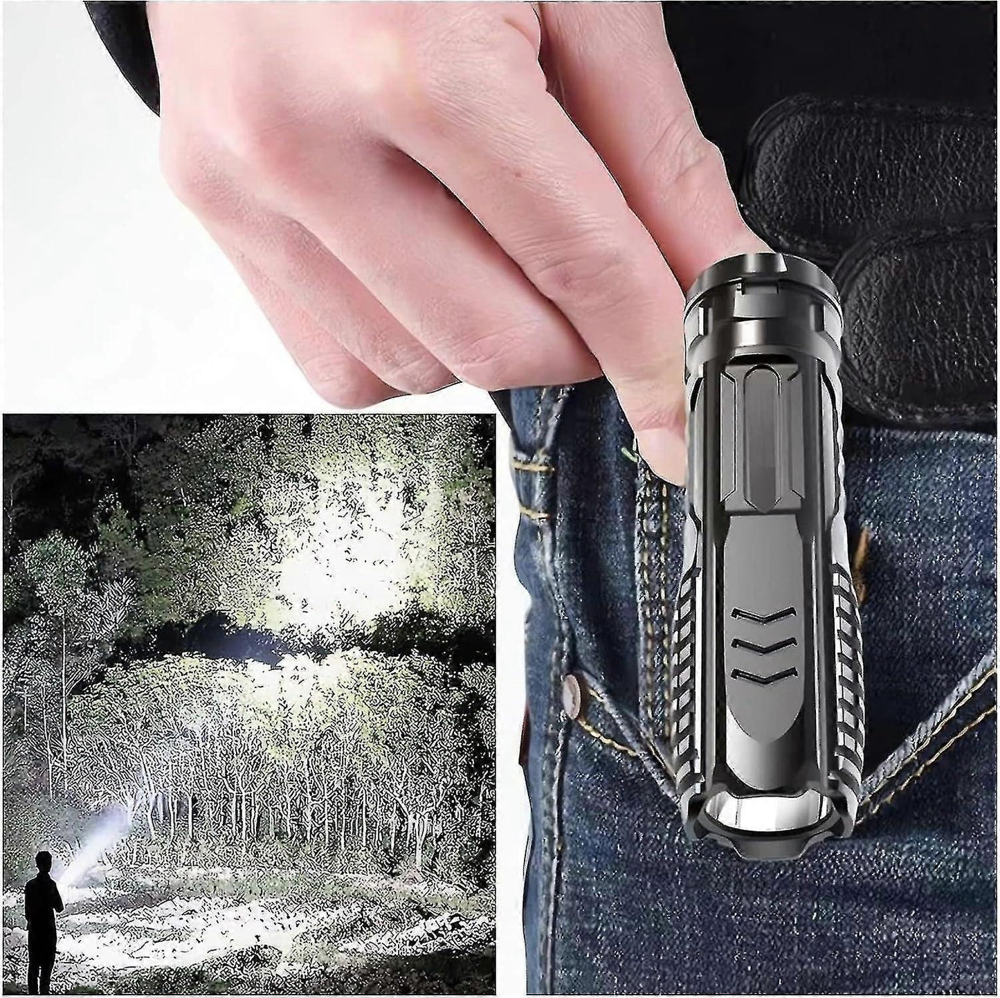 Multifunctional Waterproof Rechargeable Flashlight (Black, 1pc) V1263-JX-4261