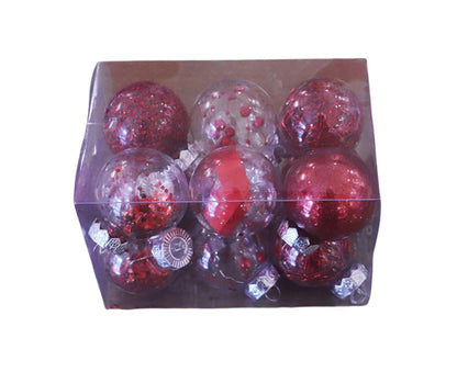 12Pcs/Box 6cm Christmas Ball Multi-Glitter Powder Hanging-Red V1263-JX-427