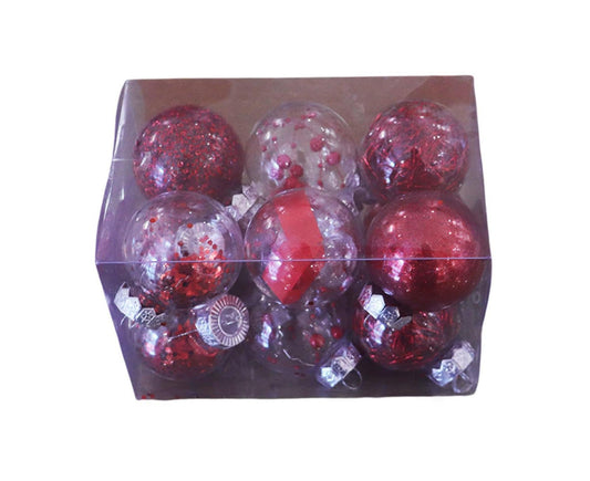12Pcs/Box 6cm Christmas Ball Multi-Glitter Powder Hanging-Red V1263-JX-427