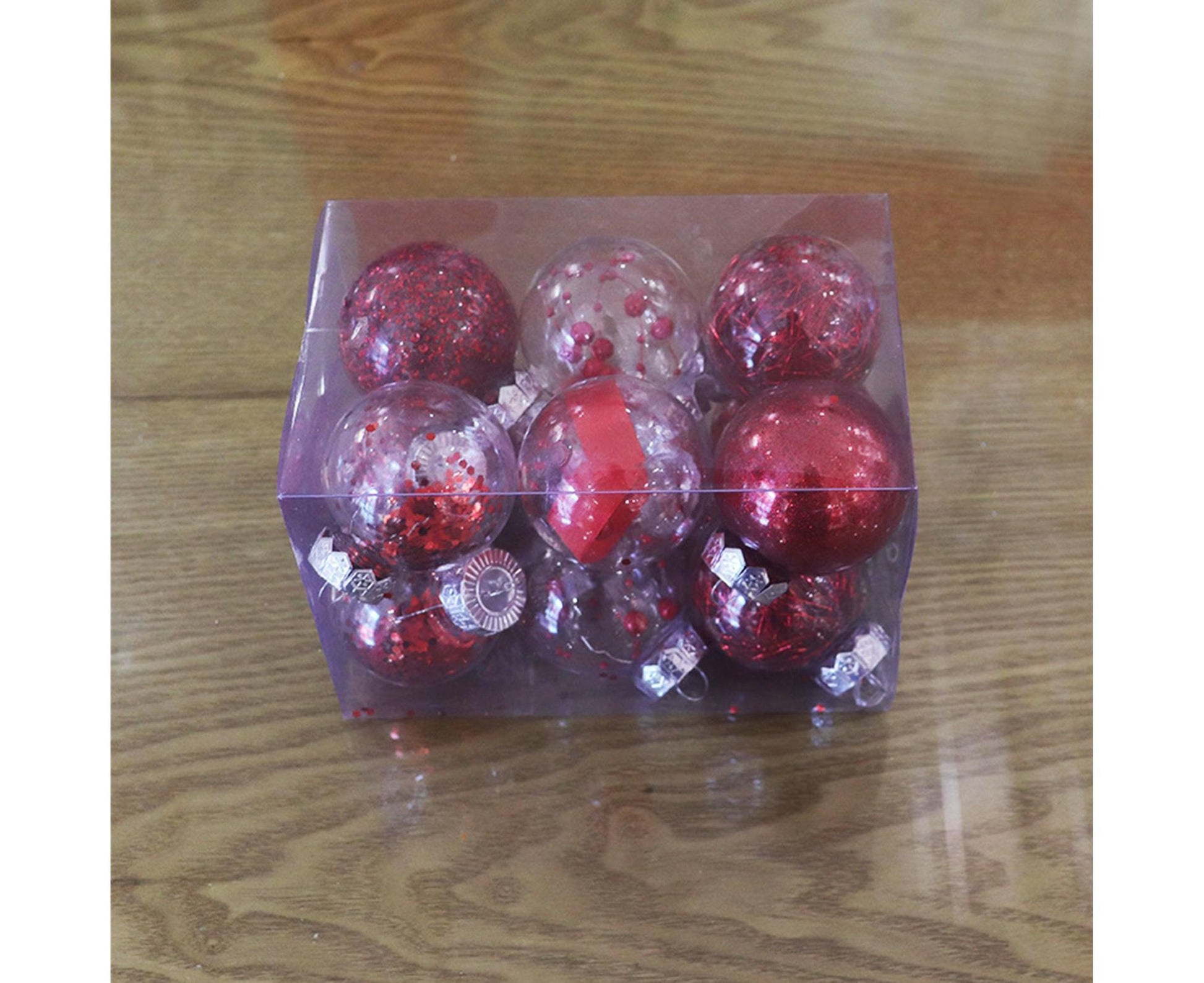 12Pcs/Box 6cm Christmas Ball Multi-Glitter Powder Hanging-Red V1263-JX-427